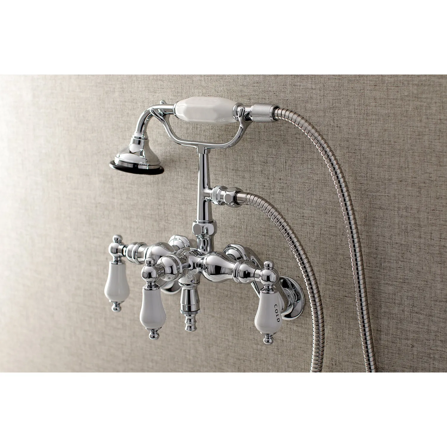 Aqua Vintage 3-3/8 Inch Adjustable Wall Mount Clawfoot Tub Faucet with Hand Shower