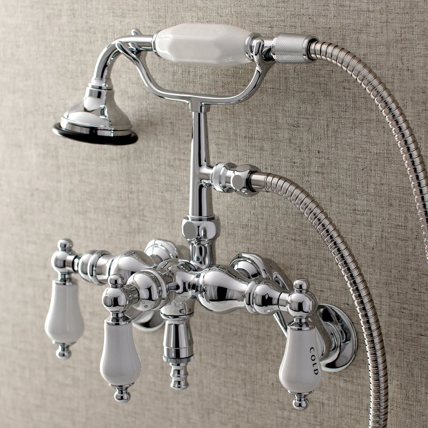 Aqua Vintage 3-3/8 Inch Adjustable Wall Mount Clawfoot Tub Faucet with Hand Shower