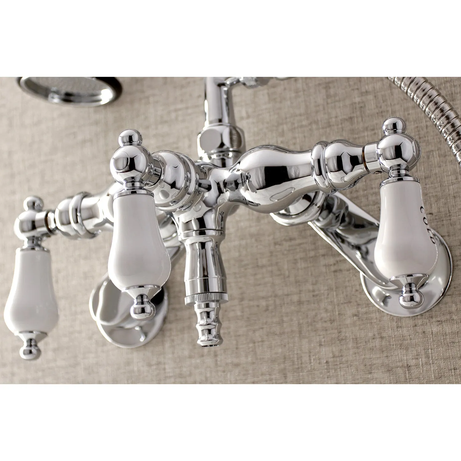 Aqua Vintage 3-3/8 Inch Adjustable Wall Mount Clawfoot Tub Faucet with Hand Shower