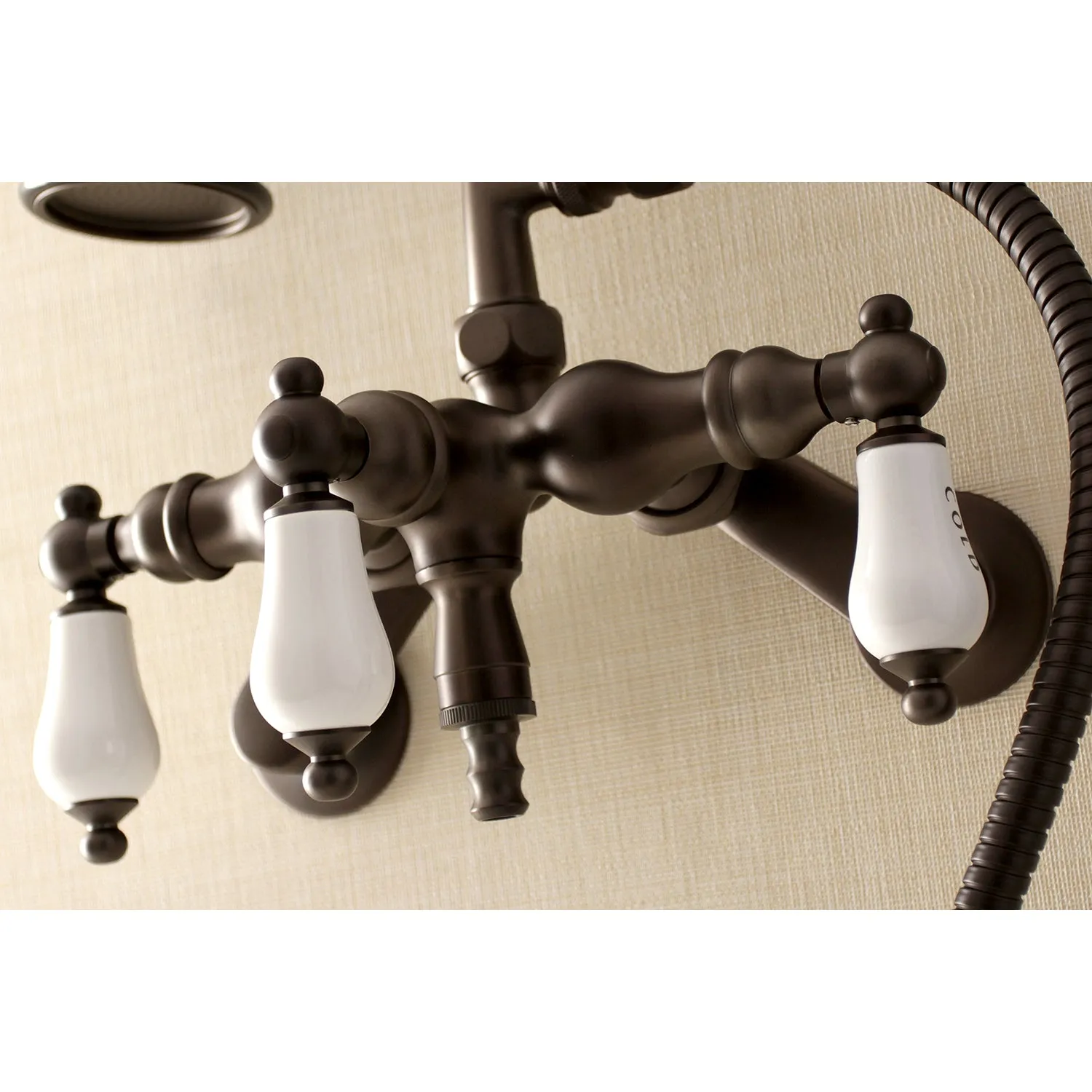 Aqua Vintage 3-3/8 Inch Adjustable Wall Mount Clawfoot Tub Faucet with Hand Shower