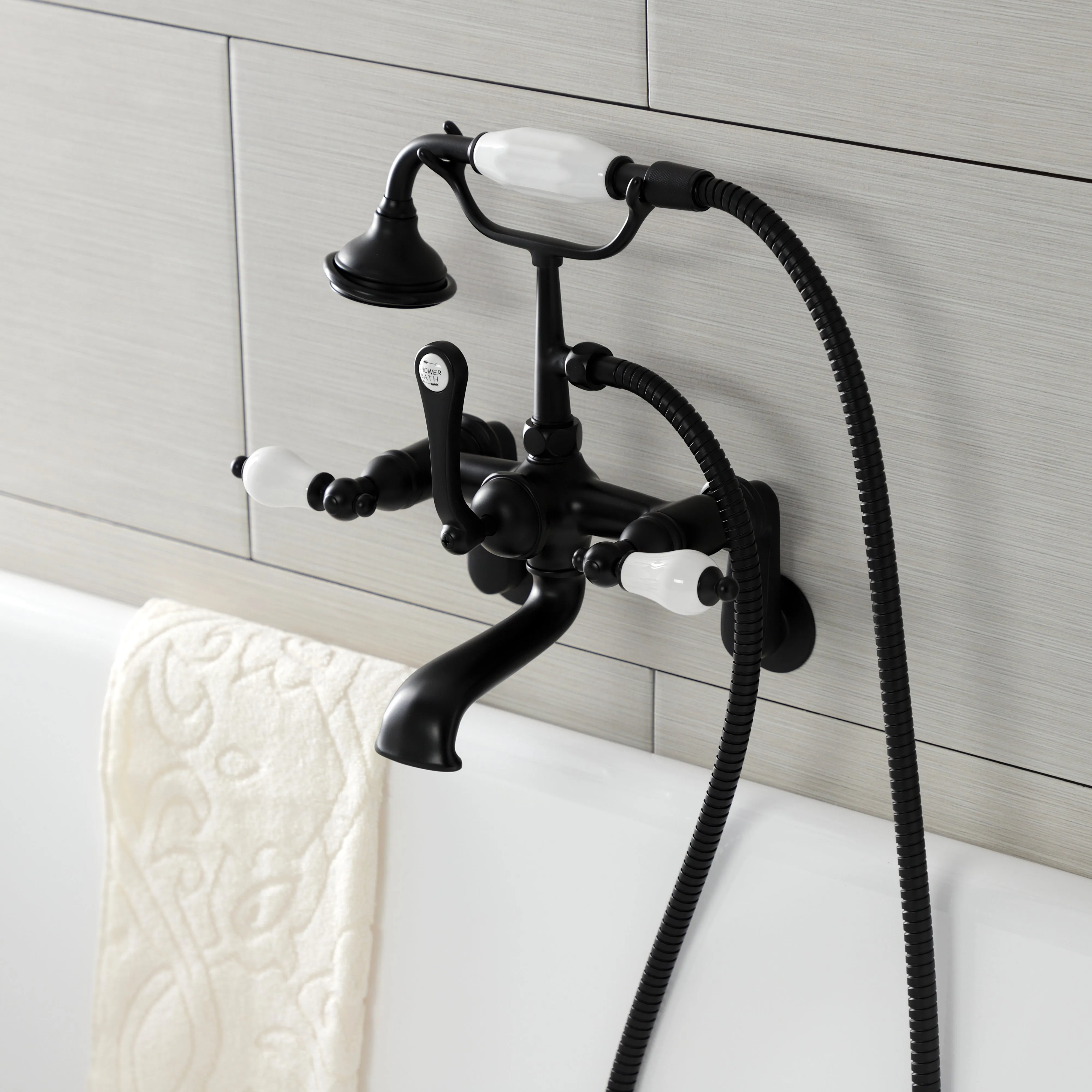 Aqua Vintage Wall Mount Tub Faucet with Hand Shower