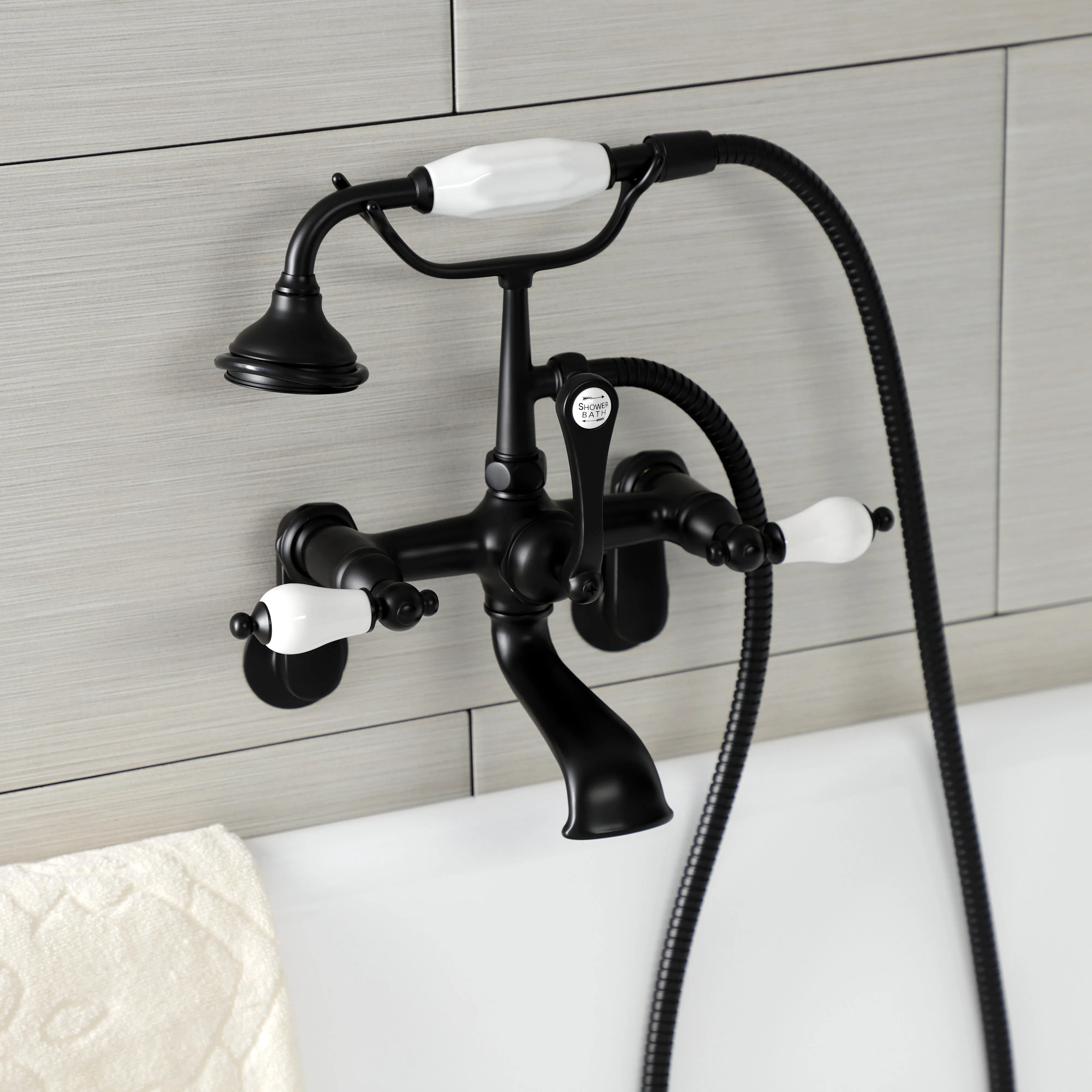 Aqua Vintage Wall Mount Tub Faucet with Hand Shower