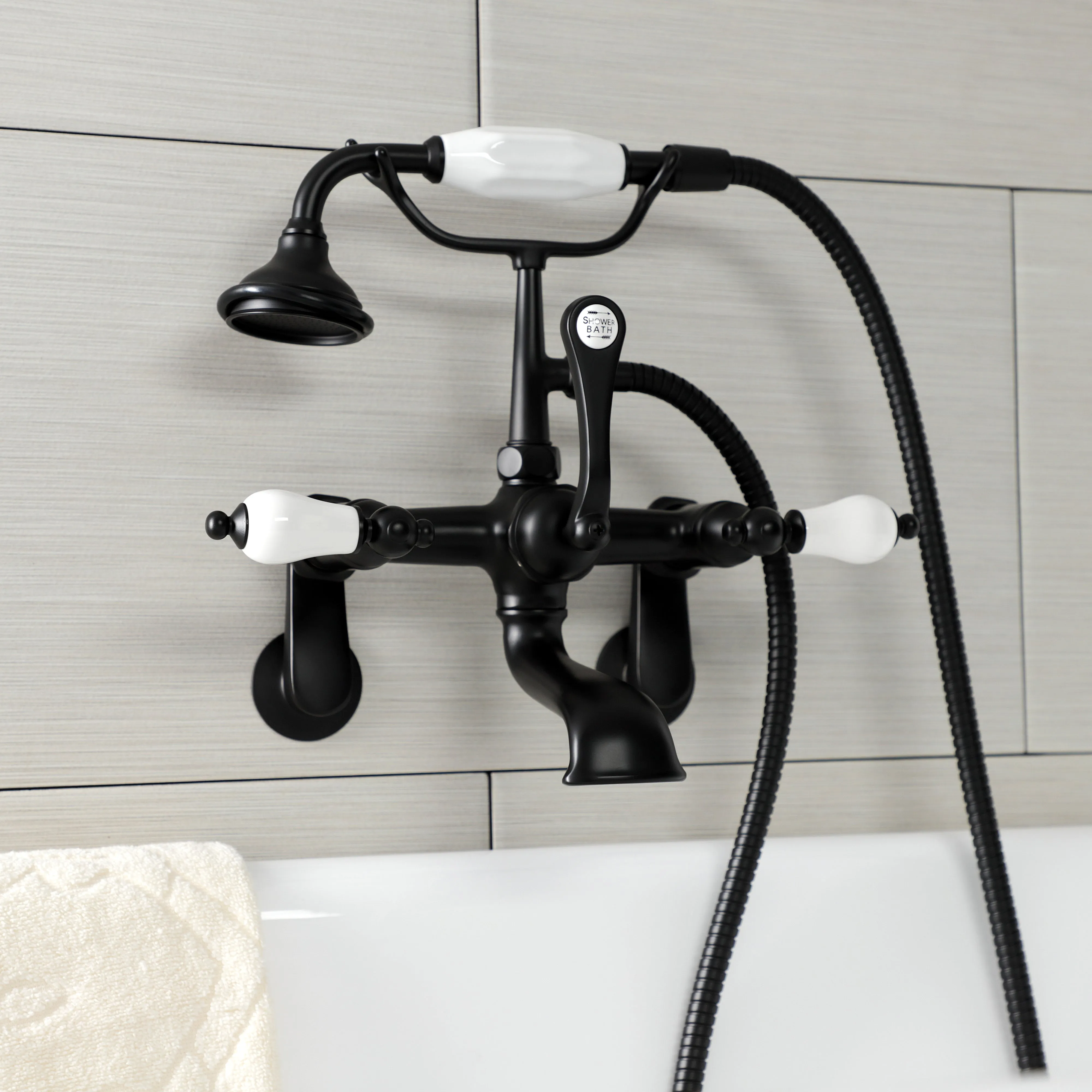 Aqua Vintage Wall Mount Tub Faucet with Hand Shower