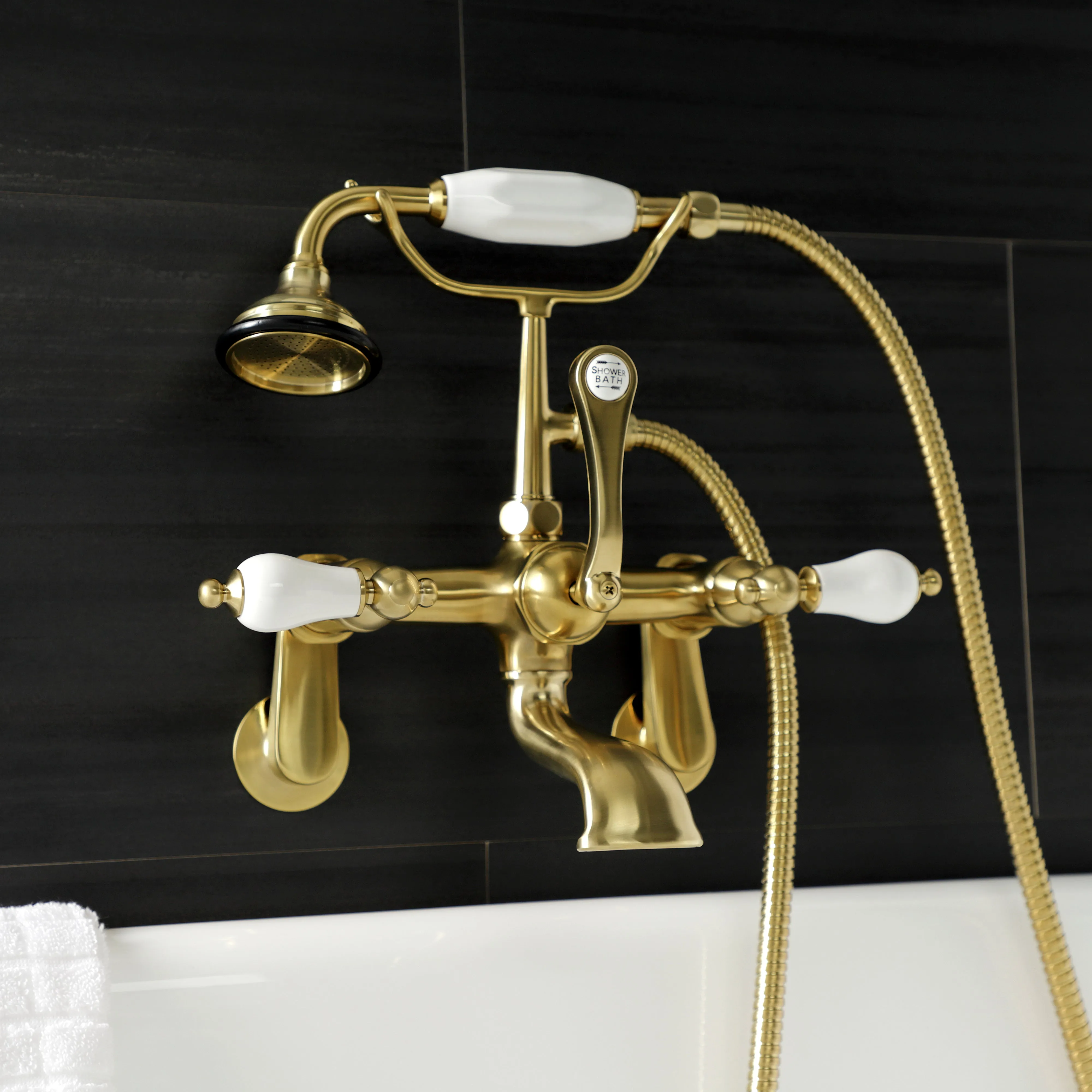 Aqua Vintage Wall Mount Tub Faucet with Hand Shower