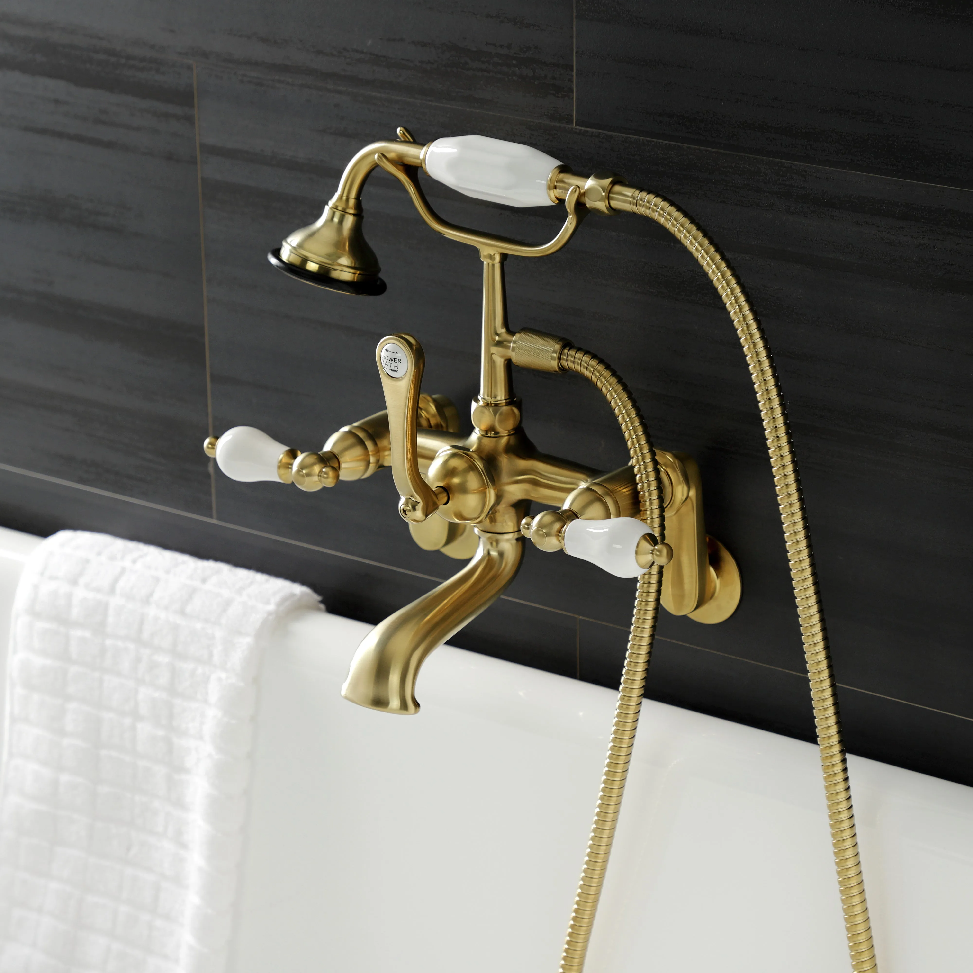 Aqua Vintage Wall Mount Tub Faucet with Hand Shower