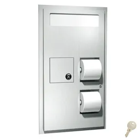 ASI 0482 Commercial Seat-Cover/ Toilet Paper Dispenser and Waste Receptacle, Recessed-Mounted, Stainless Steel