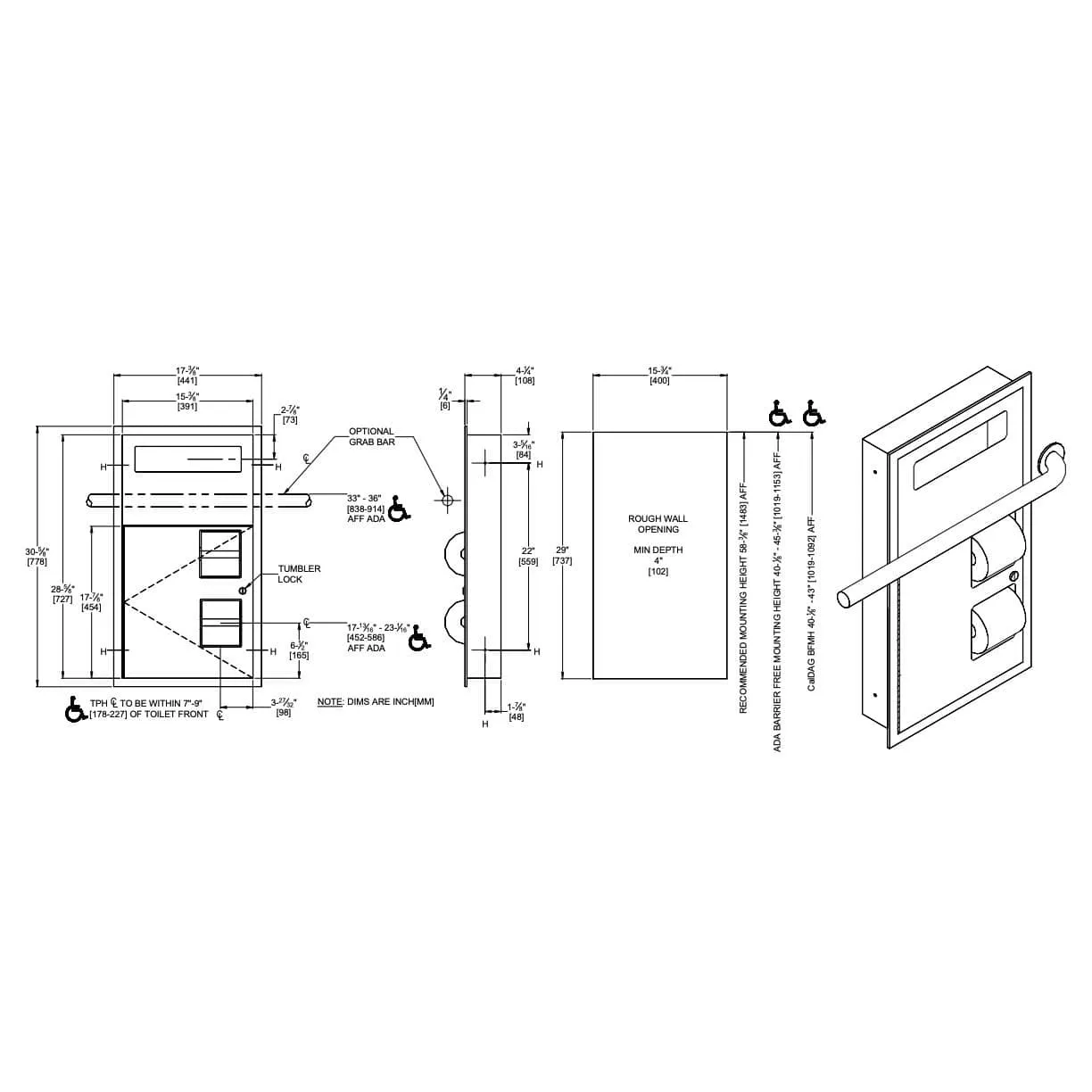 ASI 0485 Commercial Seat-Cover Dispenser/Toilet Paper Dispenser, Recessed-Mounted, Stainless Steel