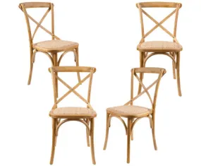 Aster Crossback Dining Chair Set of 4 Solid Birch Timber Wood Ratan Seat - Oak