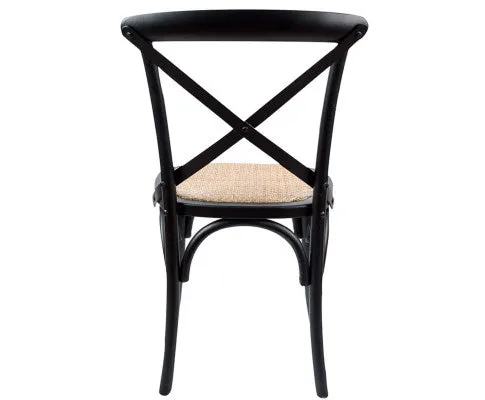 Aster Crossback Dining Chair Set of 6 Solid Birch Timber Wood Ratan Seat - Black