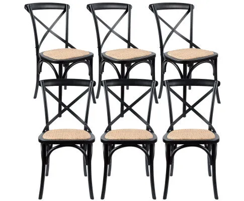 Aster Crossback Dining Chair Set of 6 Solid Birch Timber Wood Ratan Seat - Black