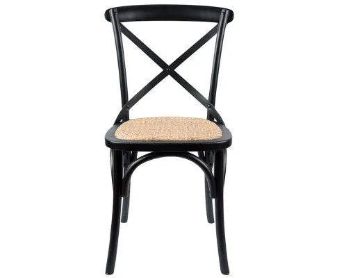 Aster Crossback Dining Chair Set of 6 Solid Birch Timber Wood Ratan Seat - Black