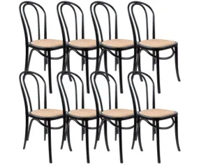 Azalea Arched Back Dining Chair 8 Set Solid Elm Timber Wood Rattan Seat - Black