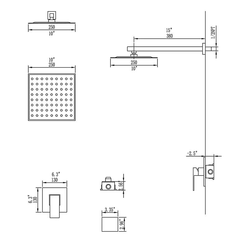 Bathroom Shower System 10'' Wall Mounted Shower Head with Rough-in Valve