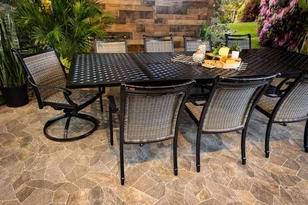 BIMINI 11 PIECE DINING SET - 48" x 84"-127" Extension Weave Dining Table, 8 Chairs and 2 Swivel Chairs