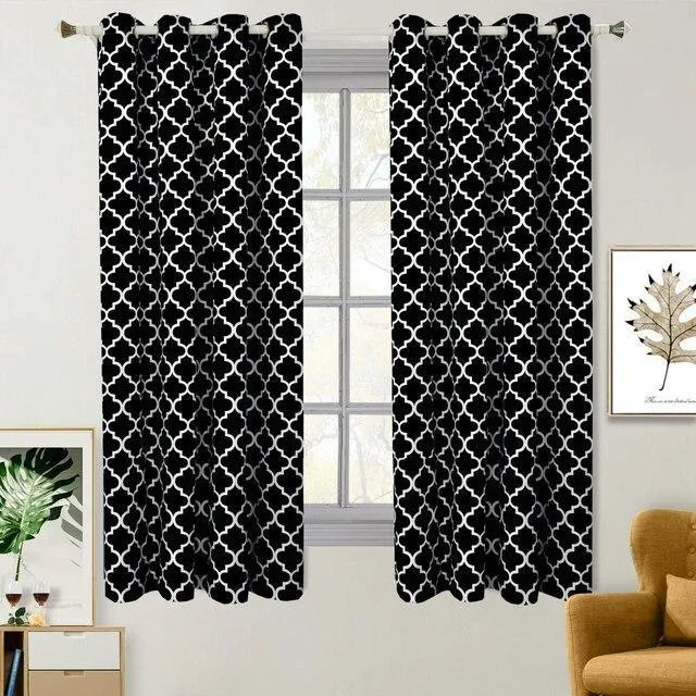 Black & White Meridian Room-Darkening Thermal Insulated Curtain Pair (Set of 2 Panels)