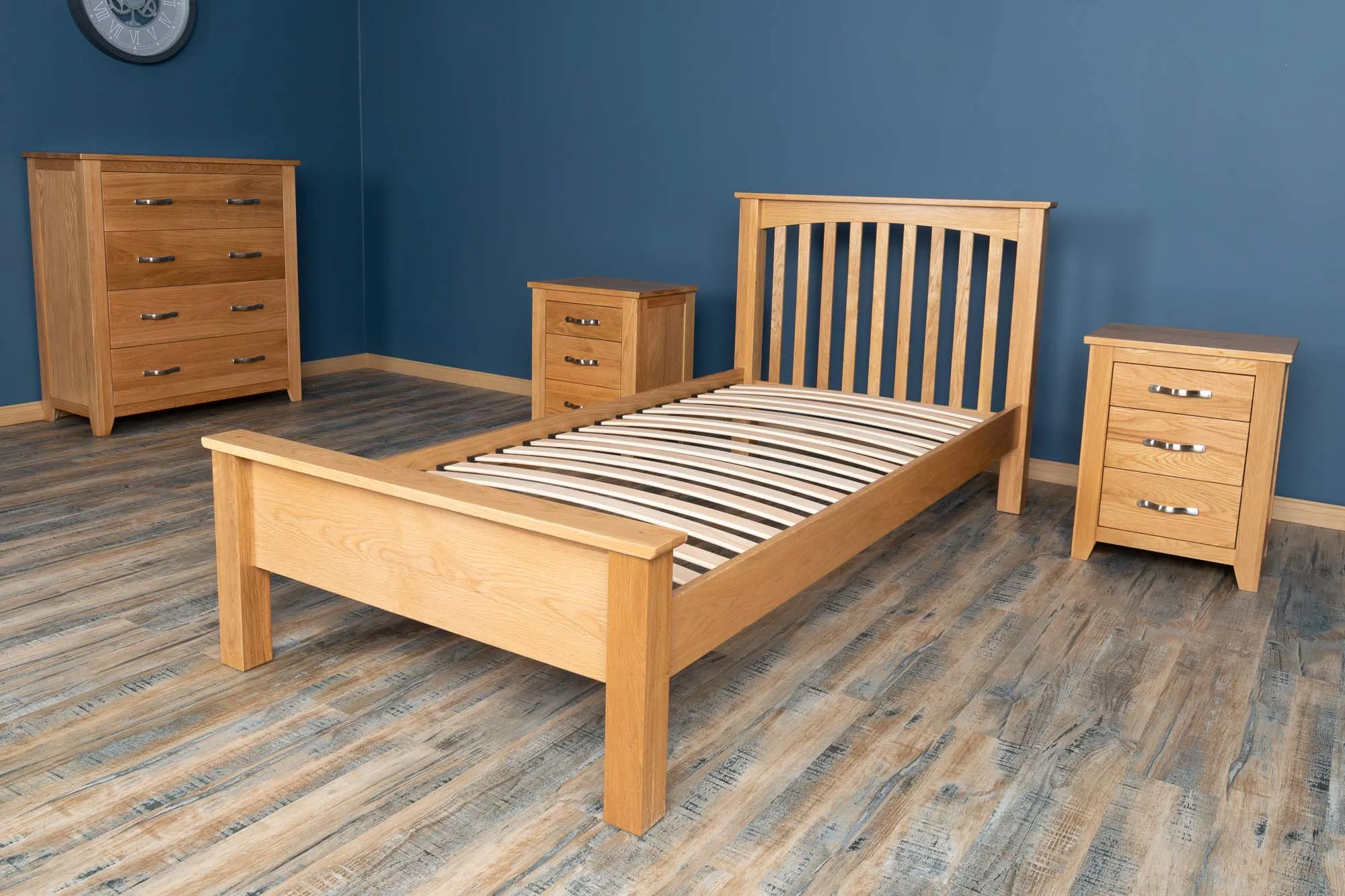 Boston Solid Natural Oak Bed Frame - Low Foot End - 3ft Single