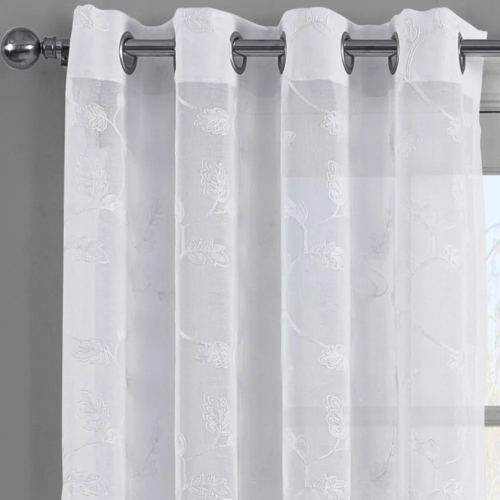 Brook Embroidered Grommet Top Sheer Window Curtain Pair (Set of 2 )