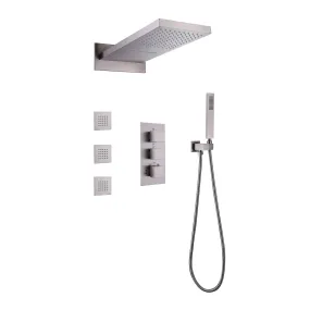 Brushed Nickel Thermostatic Shower System with 3pcs Body Jets Spray RB1119