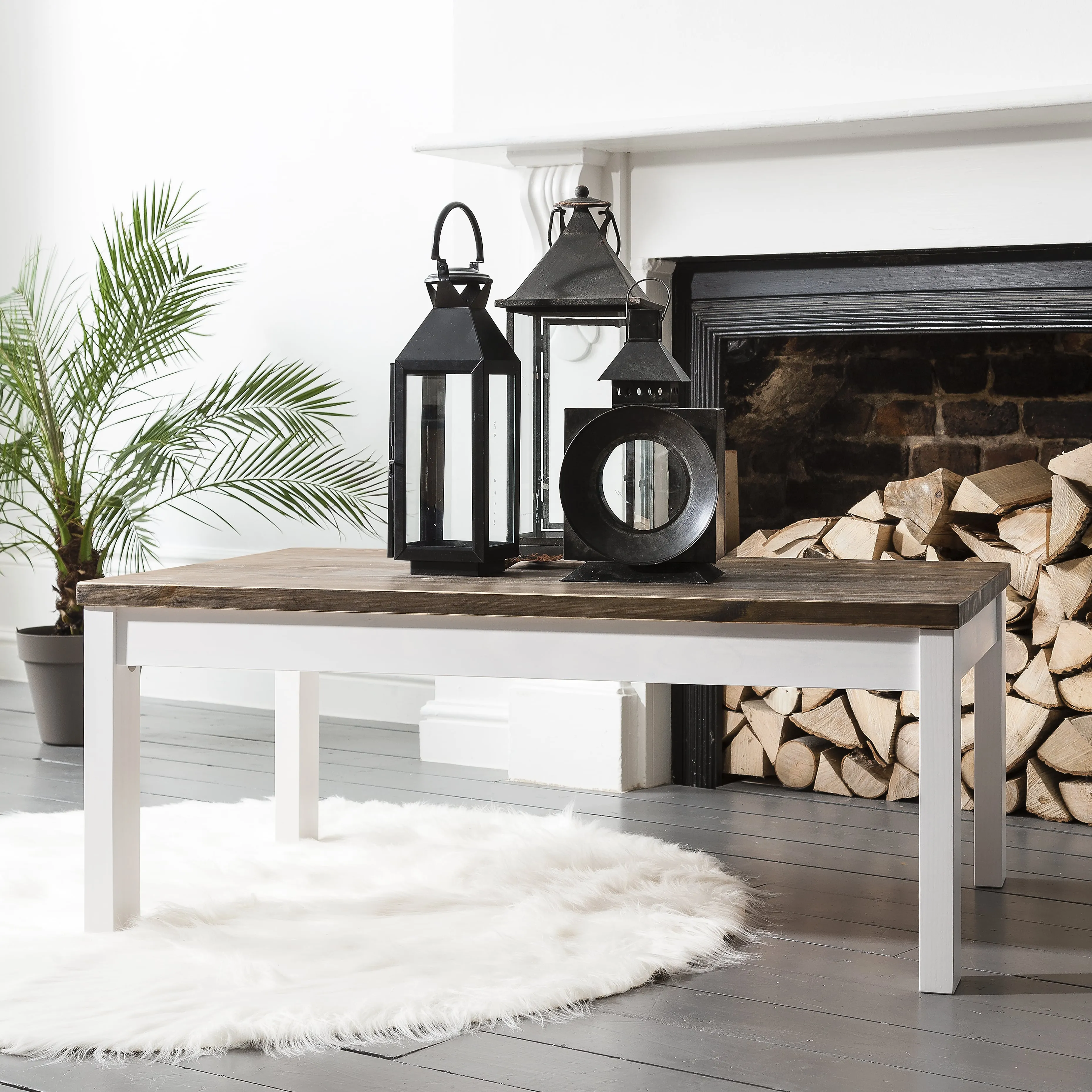 Canterbury Coffee Table Large in White and Dark Pine