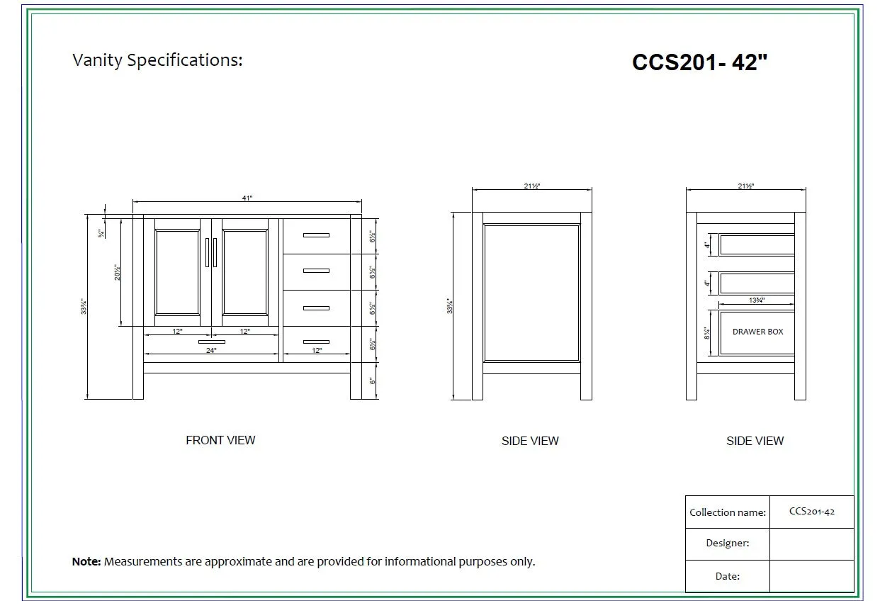 CCS201 - 42" Navy Blue, Floor Standing Bathroom Vanity , White Quartz Countertop