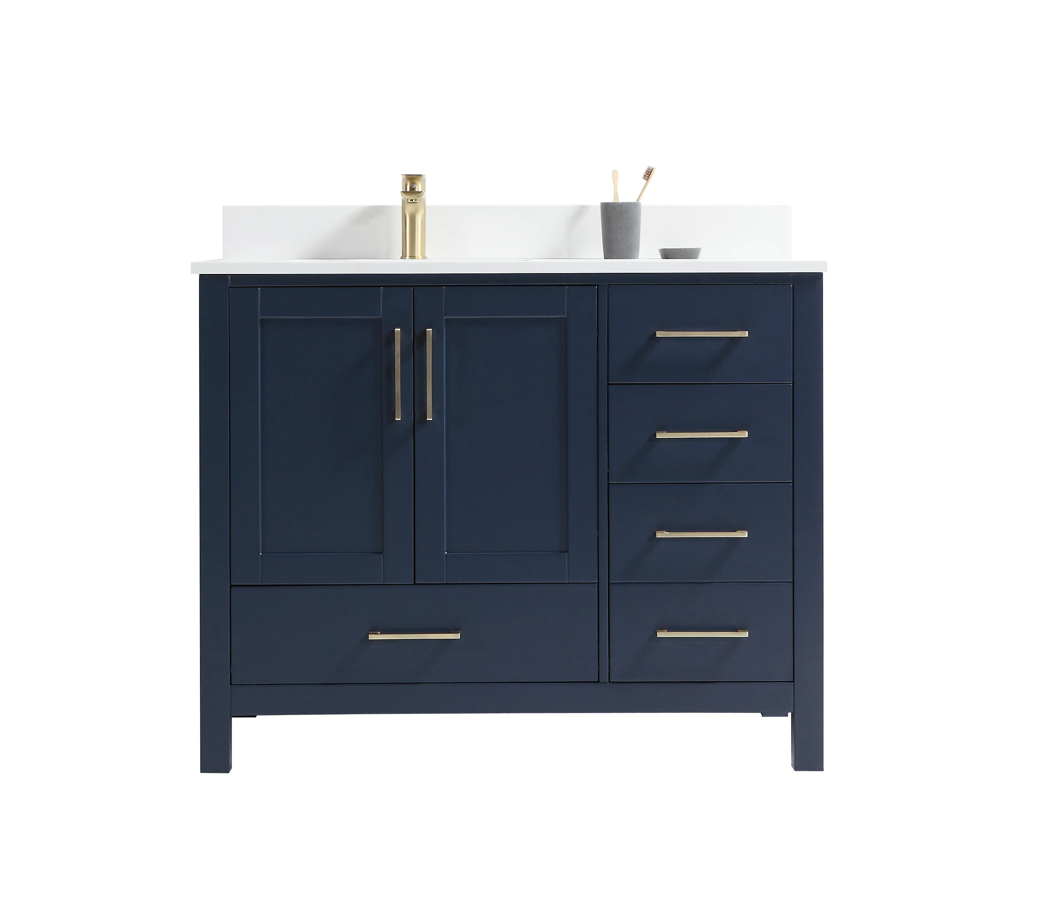 CCS201 - 42" Navy Blue, Floor Standing Bathroom Vanity , White Quartz Countertop