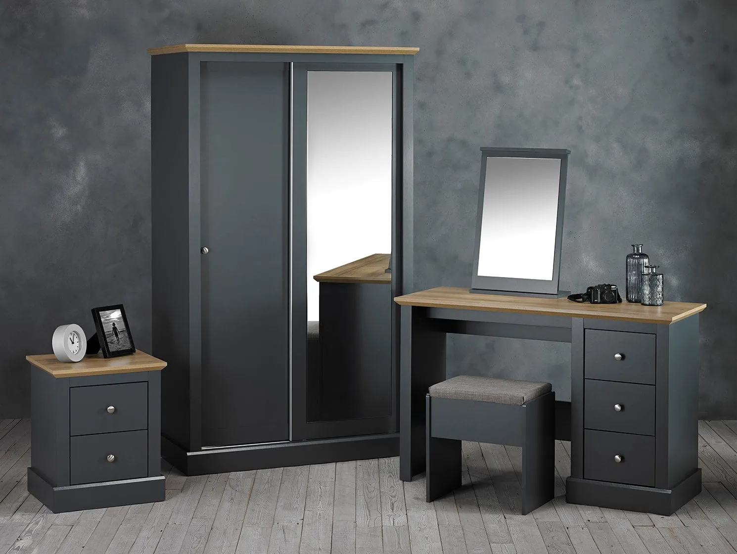 CLEARANCE Devon Dressing Table Set Charcoal