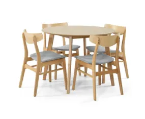 Cusco 5pc Set Dining Set 100cm Round Table 4 Chair Fabric Seat Scandinavian