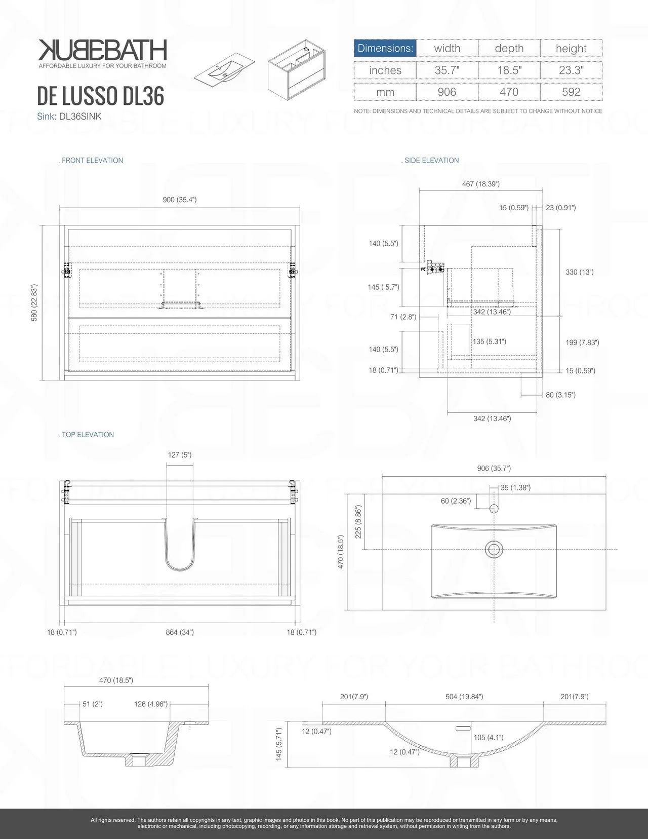 DL36HG, 36″ ASH GREY WALL MOUNT MODERN BATHROOM VANITY