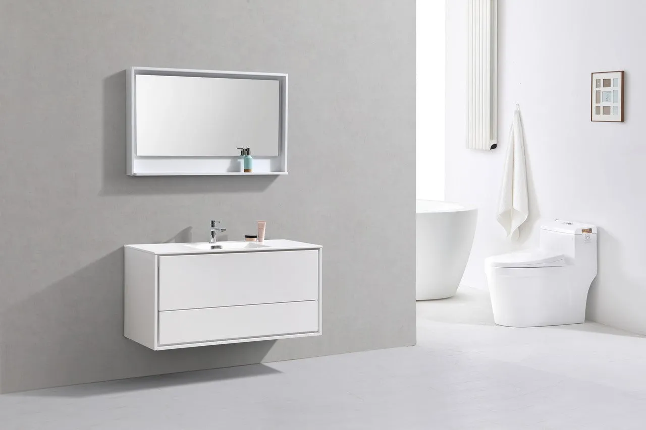 DL48GW, 48″ SINGLE SINK HIGH GLOSS WHITE WALL MOUNT MODERN BATHROOM VANITY