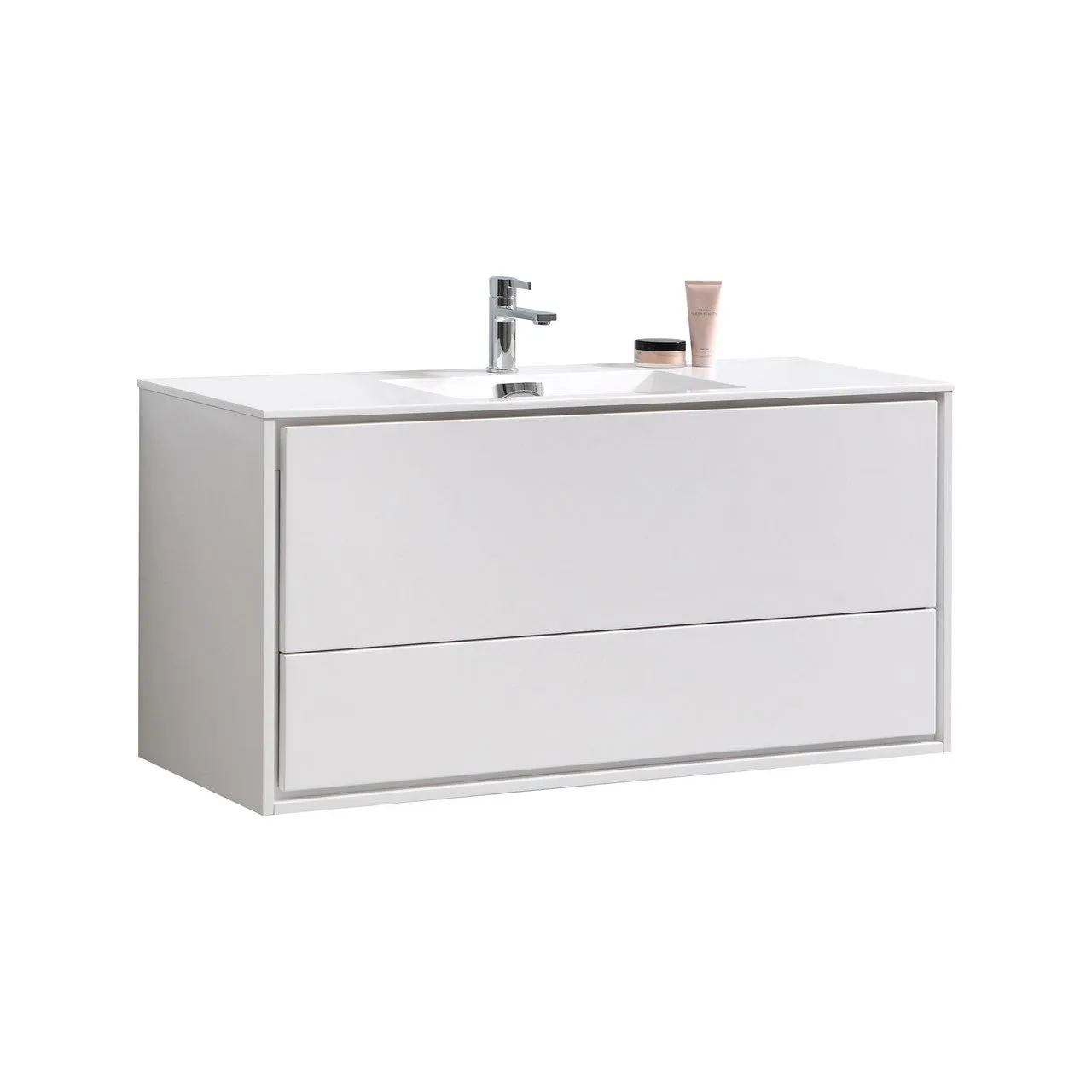 DL48GW, 48″ SINGLE SINK HIGH GLOSS WHITE WALL MOUNT MODERN BATHROOM VANITY