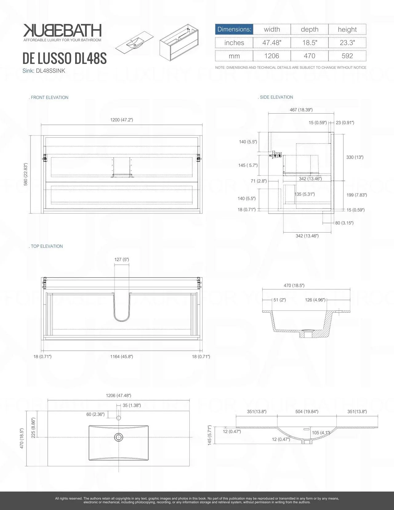 DL48GW, 48″ SINGLE SINK HIGH GLOSS WHITE WALL MOUNT MODERN BATHROOM VANITY