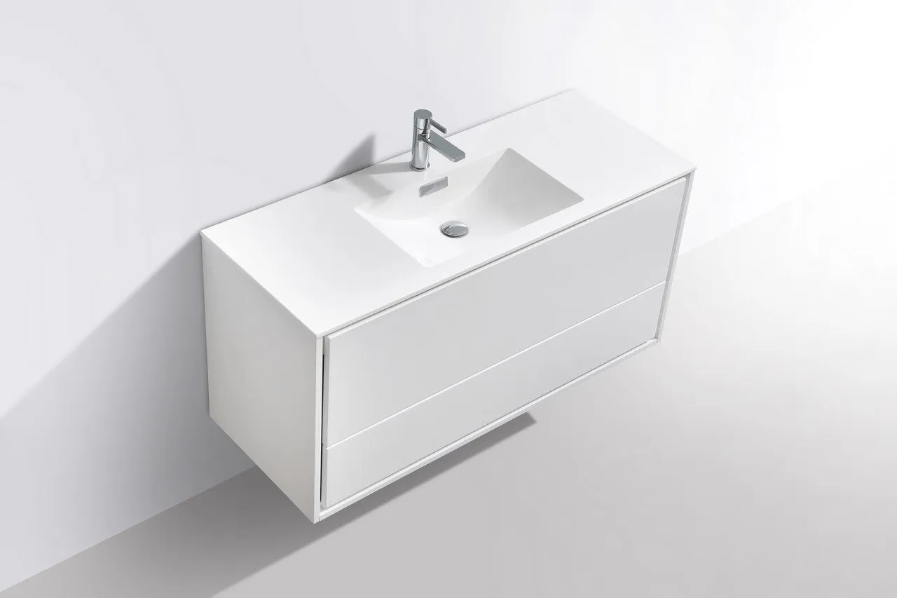 DL48GW, 48″ SINGLE SINK HIGH GLOSS WHITE WALL MOUNT MODERN BATHROOM VANITY