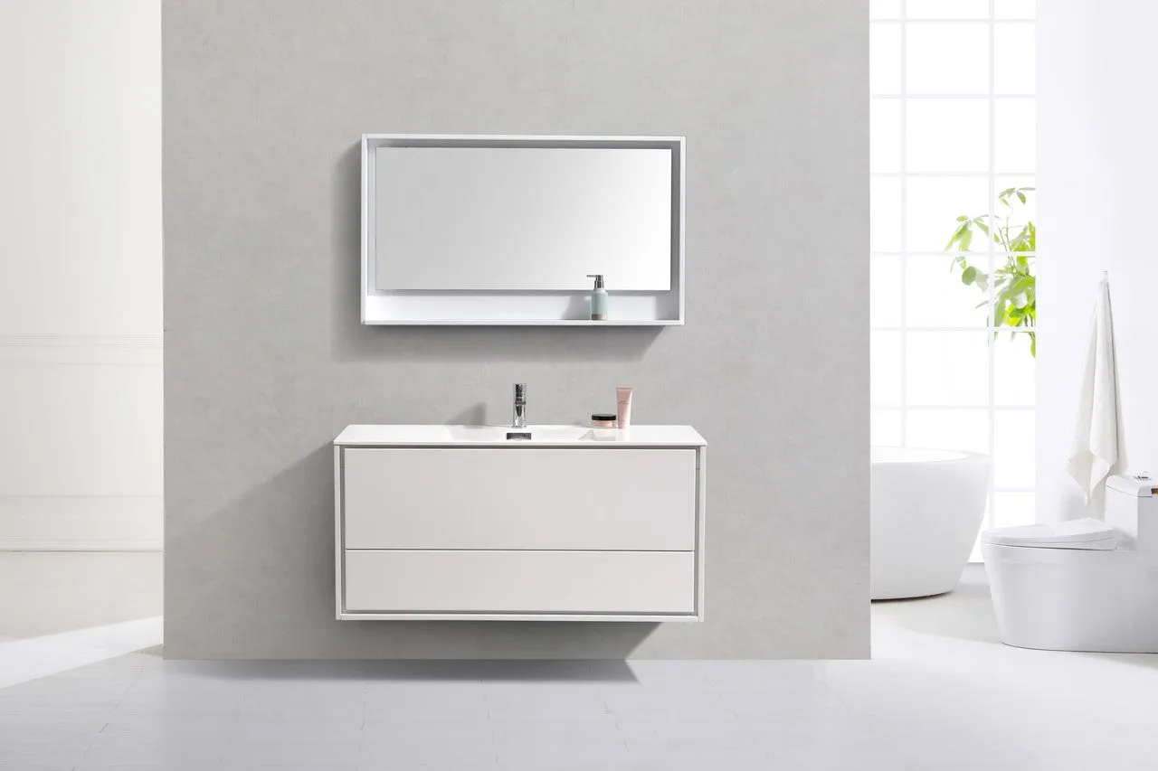 DL48GW, 48″ SINGLE SINK HIGH GLOSS WHITE WALL MOUNT MODERN BATHROOM VANITY