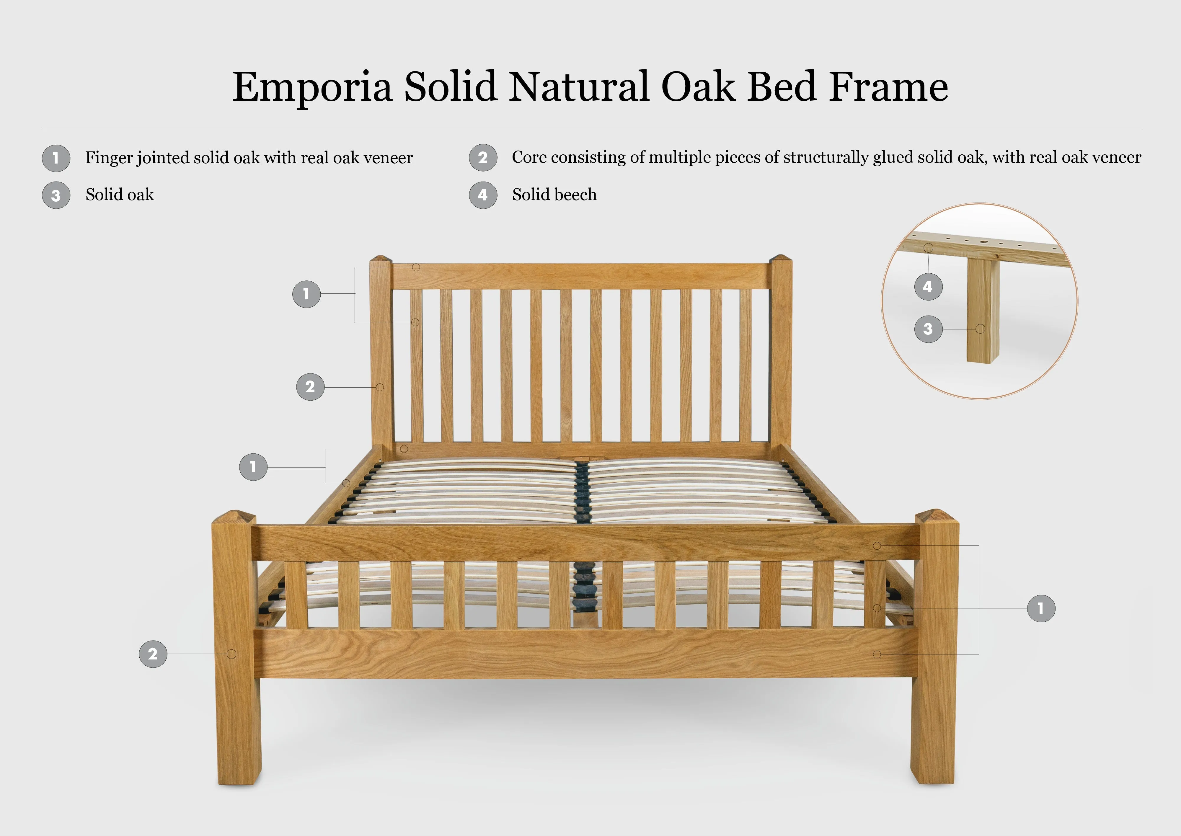 Emporia Solid Natural Oak Bed Frame - 6ft Super King