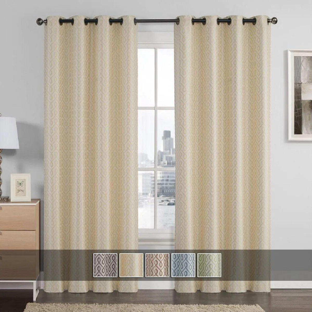 Empress Embroidered 110Wx90L Curtains With Grommet Top Jacquard Drapes (Set of 2)