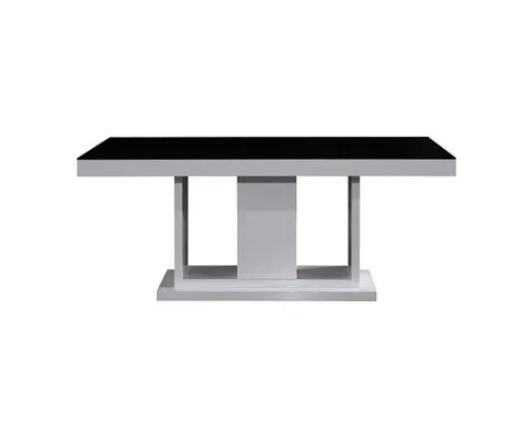 Espresso Dining Table Black Glass & White Painting