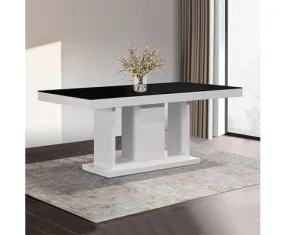 Espresso Dining Table Black Glass & White Painting