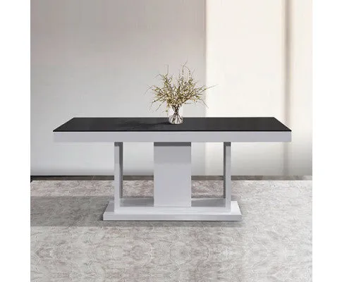 Espresso Dining Table Black Glass & White Painting