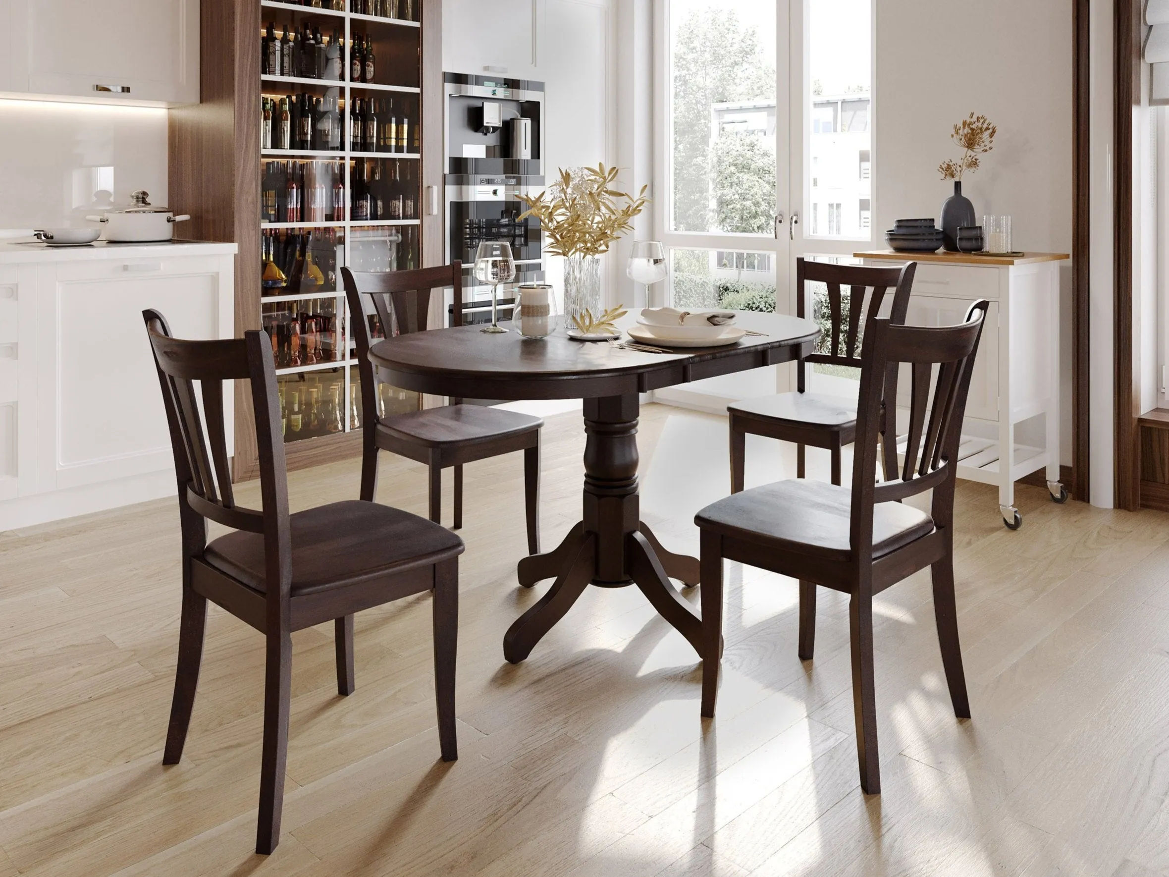 Espresso Extendable Oval Dining Set 5pc