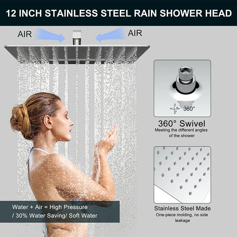 Giving Tree 12" Wall Mount Square Shower Systems with Head Shower & Hand Shower Combo Set