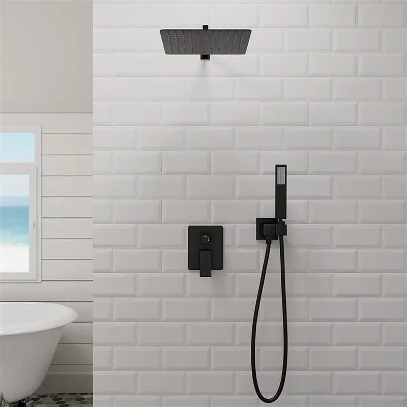 Giving Tree 12" Wall Mount Square Shower Systems with Head Shower & Hand Shower Combo Set