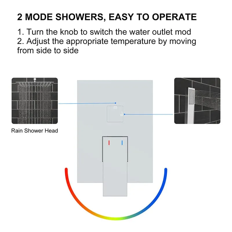 Giving Tree 12" Wall Mount Square Shower Systems with Head Shower & Hand Shower Combo Set