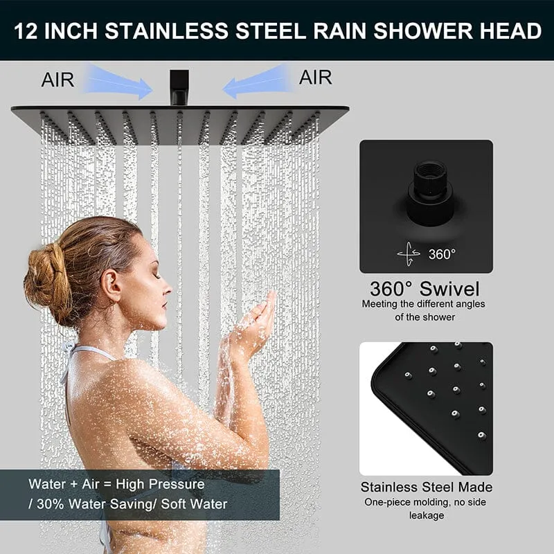 Giving Tree 12" Wall Mount Square Shower Systems with Head Shower & Hand Shower Combo Set