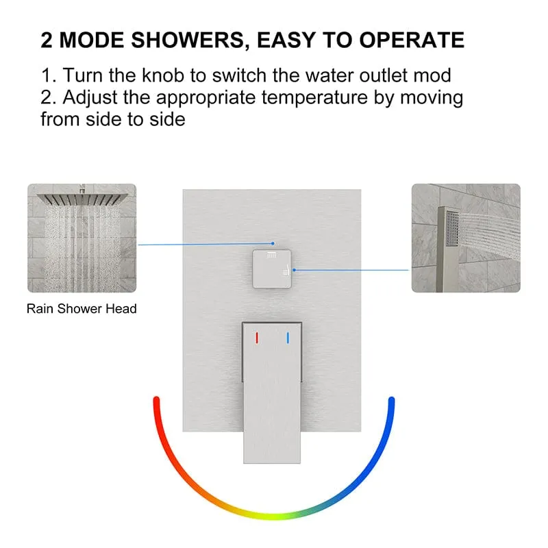 Giving Tree 12" Wall Mount Square Shower Systems with Head Shower & Hand Shower Combo Set