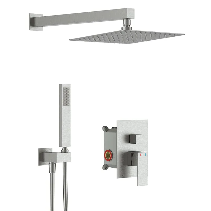 Giving Tree 12" Wall Mount Square Shower Systems with Head Shower & Hand Shower Combo Set