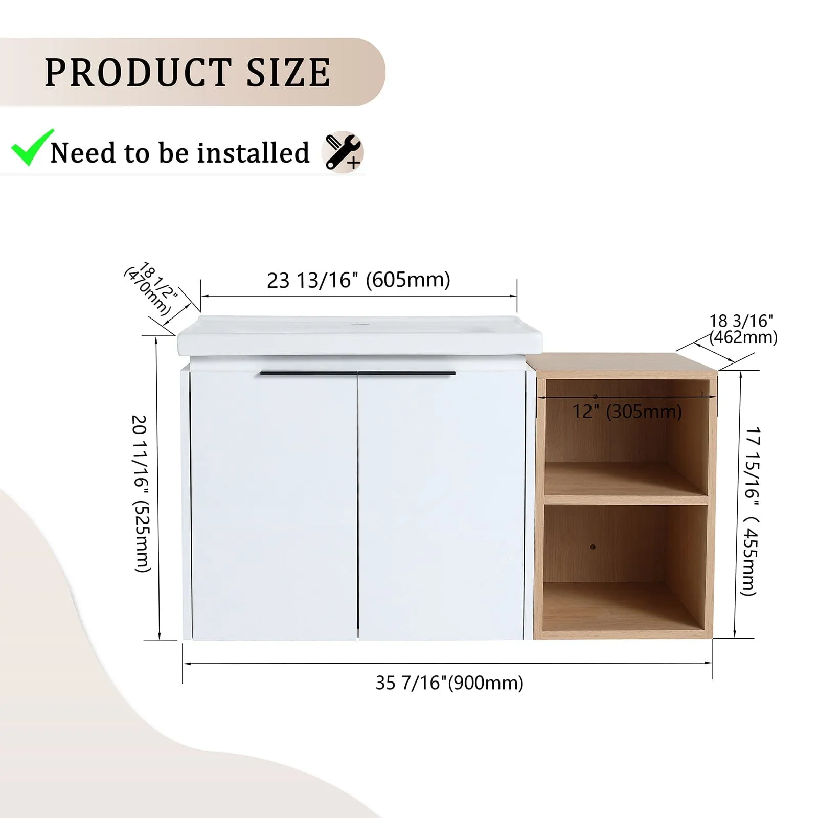 Giving Tree 36" Wall-mounted Bathroom Vanity with Sink and Storage Shelves