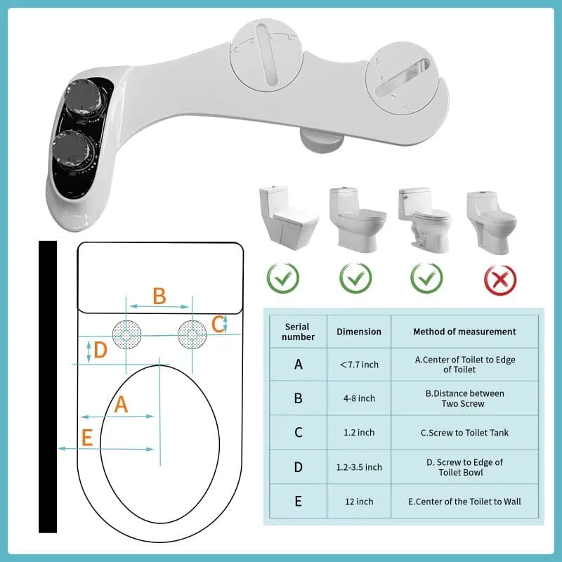 Giving Tree Non-Electric Bidet Toilet Attachment Self Cleaning Dual Nozzle Sprays Hot & Cold Water