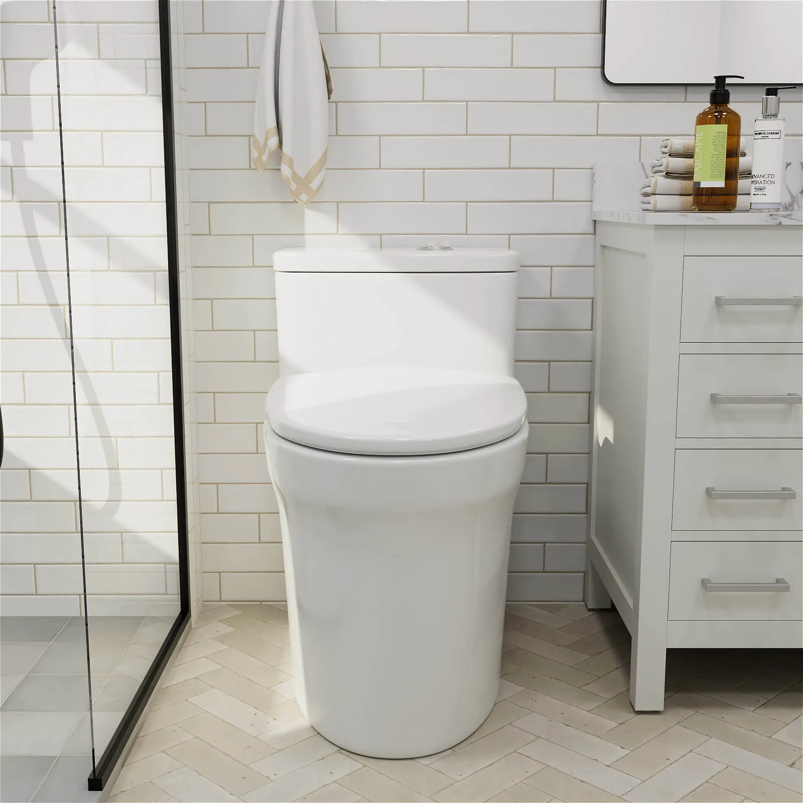 GIVINGTREE Modern Elongated 17.7'' Seat Height One-Piece Toilet with 1.1GPF/1.6 GPF Dual Flushing