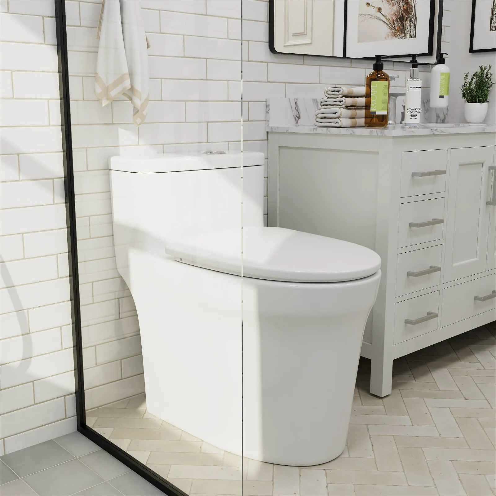 GIVINGTREE Modern Elongated 17.7'' Seat Height One-Piece Toilet with 1.1GPF/1.6 GPF Dual Flushing