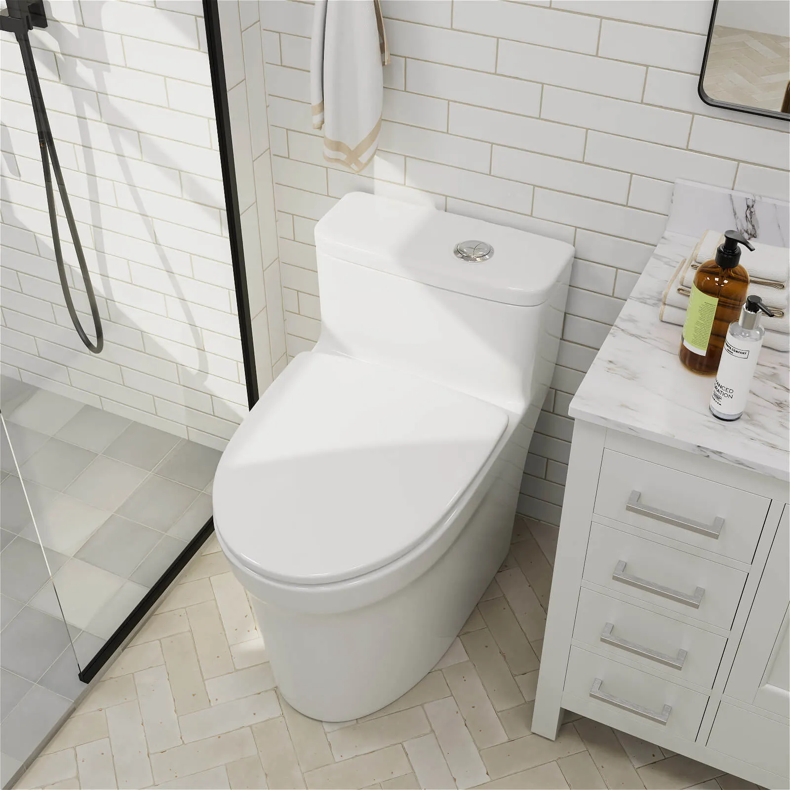 GIVINGTREE Modern Elongated 17.7'' Seat Height One-Piece Toilet with 1.1GPF/1.6 GPF Dual Flushing